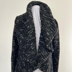 Women's Black and White Wrap Cardigan with Peplum